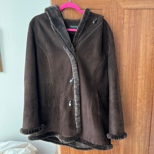 Jones New York Vintage Brown Faux Fur Trimmed Women's Jacket